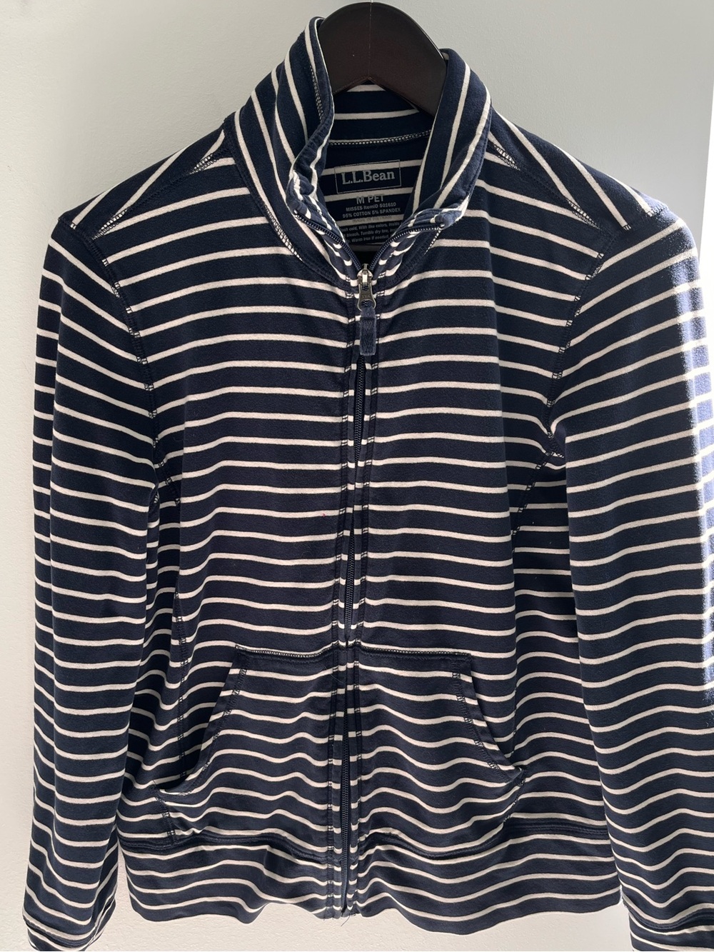L.L. Bean Navy & White Striped Zip-Up Cotton long sleeve Size M